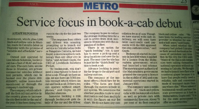 Bookmycab launches Kolkata operations